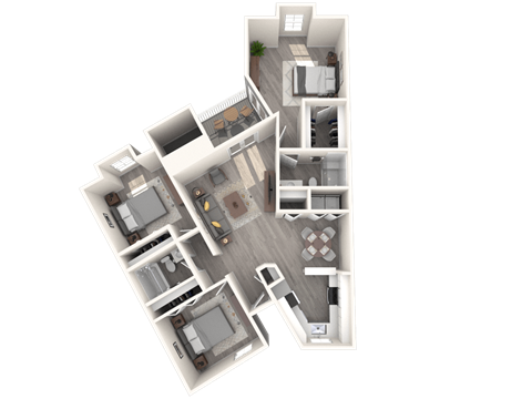 Floor plan for 3 beds, 2 baths, 1200 sqft
